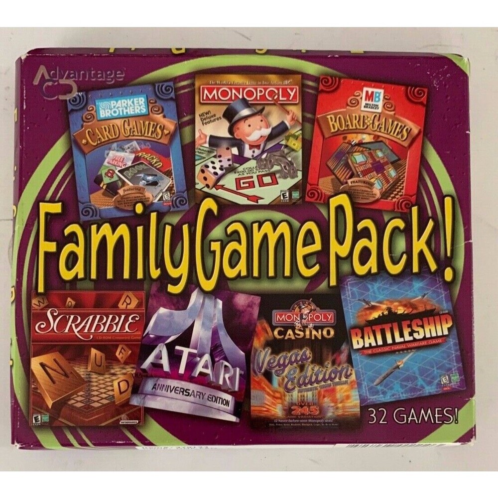 Family Game Pack! Advantage 32 Games for PC 7 Discs Atari Monopoly Casino